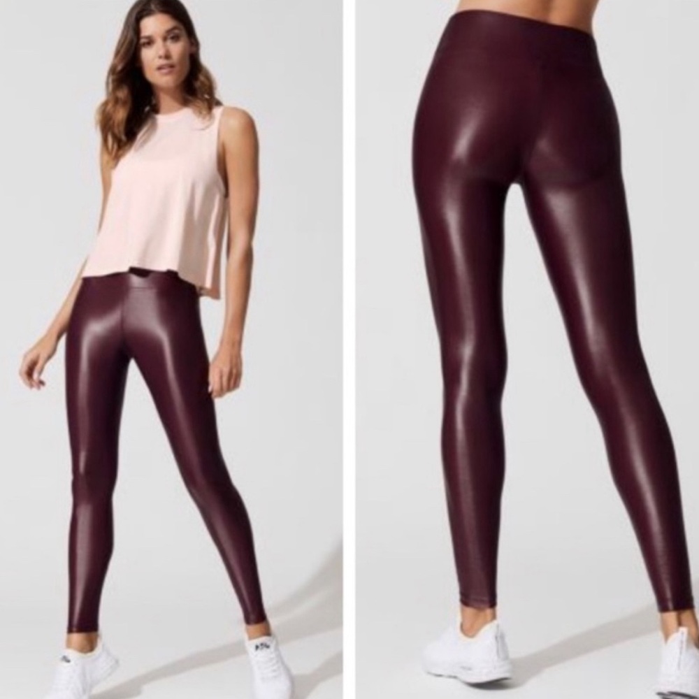 Carbon38 Women's Takara Metallic Burgundy Liquid Leggings / Tights A16